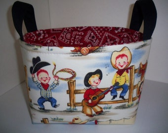 Cute Cowboys Bandana Storage Bin - Fabric Basket - Small Diaper Caddy- Baby Room Organizer - Personalization Available - 8" x 6" x 7"
