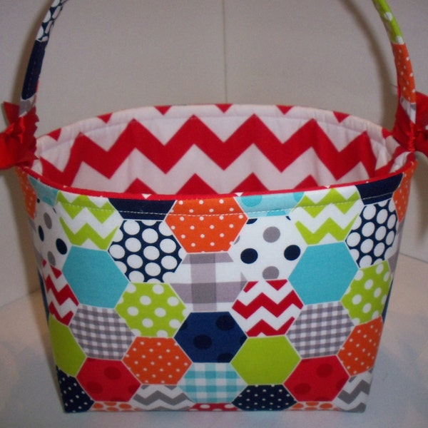 Navy Blue Red Aqua Lime Grey Hexi Chevron Polka Dots Easter Basket -  Small Diaper Caddy - Twins