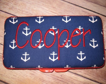 Travel Baby Wipe Case - Navy Anchors - Personalization Available