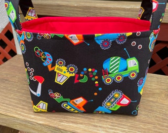 Construction Vehicles Backhoe Concrete Truck Organizer Bin Gift Fabric Basket Small Diaper Caddy - Personalization Available- 8" x 6" x 7"