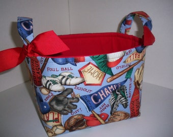 Baseball Play Ball Organizer bin / Fabric Basket / Gift Bag / Small Diaper Caddy - Personalization Available