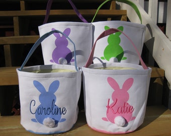 Personalized Canvas Easter Basket- Embroidered- Bunny- Pink- Blue - Green - Purple- Unicorn - Chevron Bunny