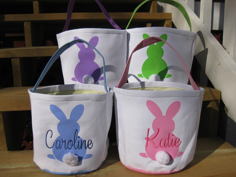 Personalized Canvas Easter Basket Embroidered Bunny Pink Etsy