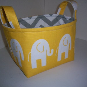 Small Diaper Caddy / Organizer Bin / Fabric Basket Yellow Grey Elephants Zig Zag Chevron Personalization Available image 4