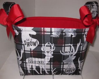 Christmas Holiday Storage Organization Container Bin Basket Gift Bag - Plaid Bear Deer - Personalization Available