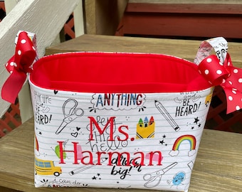 Teacher Room Teacher Gift Back to School Large Desk Organizer Bin, Storage Basket - Personalization Available