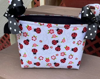 Red Black Ladybug Basket, Lady Bug Bag Organizer Tote, Bucket, Summertime - Personalization Available- 8" x 6" x 7"