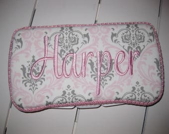 Personalized Travel Baby Wipe Case- Premier Prints Pink Grey Damask