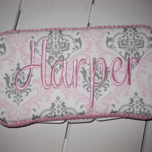 Personalized Travel Baby Wipe Case- Premier Prints Pink Grey Damask