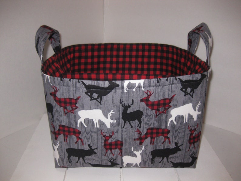 Personalization Available Large Diaper Caddy 10 x 10 x 7 Organizer Bin Red Black Grey Buffalo Plaid Deer Woodland Animals