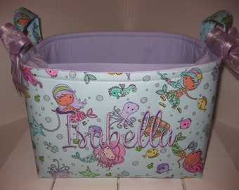 Large Diaper Caddy / Organizer Bin / Storage Basket - Teal Pink Purple Mermaid Sparkle  -Personalization Available