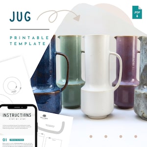 Modello per brocca in ceramica – Brocca stampabile fatta a mano / Vaso per fiori / Caraffa in ceramica per caffè, vino, acqua, limonata o birra – PDF in ceramica a lastre