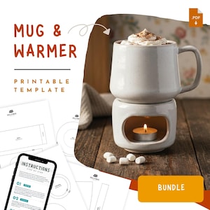 Set di modelli per tazze rotonde e scaldatazze - Modello per ceramica stampabile, ceramica su lastra fai da te, download PDF Strumento per la creazione manuale di ceramiche