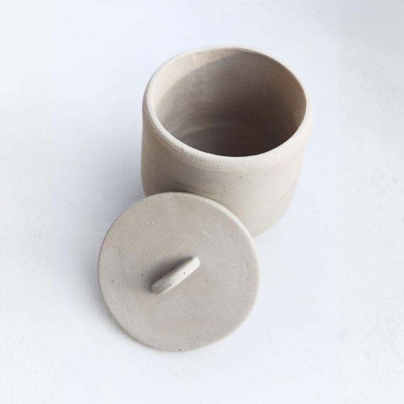 Handmade slab-built ceramic jar with matching lid | functional clay pottery project for kitchen or studio