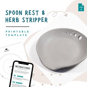 Spoon Rest Pottery Template – Printable Beginner Ceramic Pattern with Herb Stripper PDF, DIY Slab Kitchen Pottery, Instant Download