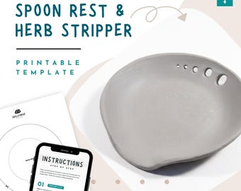Plantilla para posacucharas de cerámica – Patrón imprimible para principiantes con pelador de hierbas en PDF, cerámica de cocina DIY, descarga instantánea
