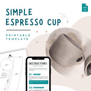Xícara de café expresso simples – molde de cerâmica para impressão para cerâmica de construção de lajes | Molde PDF para caneca de barro (A4 e carta)
