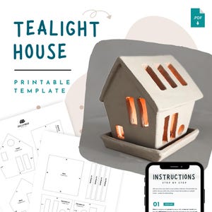 Tealight House Template – DIY Pottery Stencil for Slab Ceramics or Air-Dry clay | Printable PDF | Handbuilding Pottery Decor (A4 & Letter)