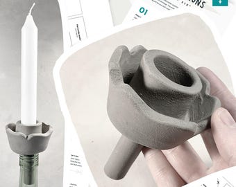 Flower Bottle Candle Holder Pottery Template – Printable Flower Ceramic Pattern, DIY Slab Pottery for Beginners, PDF Download