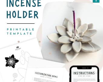 Lotus Incense Holder Pottery Template – Printable Ceramic Flowers/Air Drying Clay Pattern, Beginner-Friendly DIY Slab Pottery, PDF Download