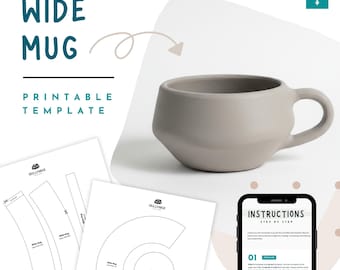 Molde para Caneca Larga Artesanal em Cerâmica – Padrão Imprimível para Xícara de Argila | Molde em PDF para Cerâmica com Construção em Placas | Faça Você Mesmo em Cerâmica para Iniciantes