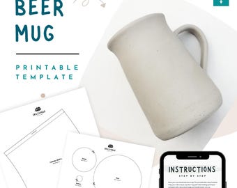 Molde de Caneca de Cerveja em Cerâmica – PDF Imprimível para Modelagem de Caneca de Cerâmica, Cerâmica DIY, Modelagem Manual de Canecas para Iniciantes, Download Instantâneo