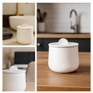 Handmade slab-built ceramic jar with matching lid | functional clay pottery project for your kitchen, bathroom, home office desk and more.