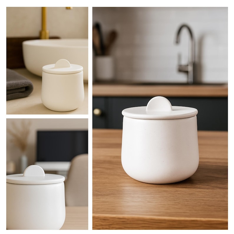 Handmade slab-built ceramic jar with matching lid | functional clay pottery project for your kitchen, bathroom, home office desk and more.