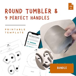 Round Tumbler Pottery Template with Footring + 9 Handles Bundle – Printable Ceramic Mug Pattern PDF, DIY Slab Cup Pottery, Instant Download