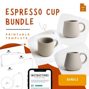 Set di modelli per tazze da caffè espresso – Modello PDF stampabile per piccole tazze e tazze in ceramica, ceramica fai da te su lastre per principianti, strumento di costruzione manuale scaricabile