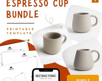 Espresso Cup Template Set – Printable Small Mug & Cup Pottery Pattern PDF, DIY Slab Pottery for Beginners, Downloadable Handbuilding Tool