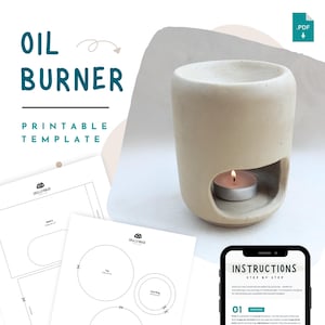 Oil Burner Pottery Template – Wax Melter Slab Pottery Pattern (Printable PDF) | DIY Ceramic Candle Holder Template for Beginners