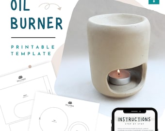 Oil Burner Pottery Template – Wax Melter Slab Pottery Pattern (Printable PDF) | DIY Ceramic Candle Holder Template for Beginners