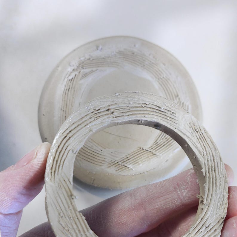 Clay oil burner base in slab-built pottery technique, ready to be assembled