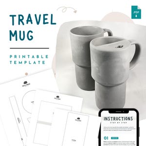 Plantilla de cerámica para taza de viaje: Vaso alto de cerámica con asa y tapa con pajita, estilo Stanley (tamaños A4 y carta)