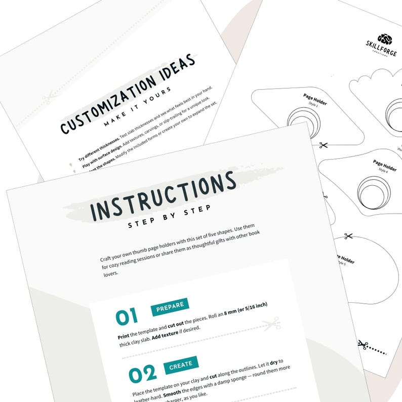 Step-by-step instructions with printable PDF pottery template for book page holder, clay slab project