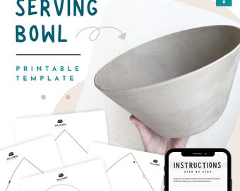 Large Serving Bowl Pottery Template – Slab Building Ceramic Pattern (Printable PDF) | DIY Clay Template for Beginner Pottery