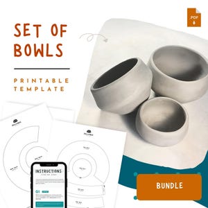Bowl Pottery Template Set – 3 Sizes Printable Ceramic Dish Pattern PDF, DIY Slab Pottery Handbuilding for Beginners, Instant Download