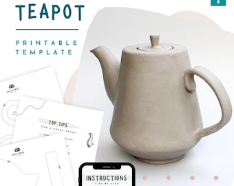 Teapot Pottery Template – DIY Slab Guide for Handbuilt Pottery | Beginner Pottery Tool | Handmade Ceramic Teapot (Printable PDF Pattern)