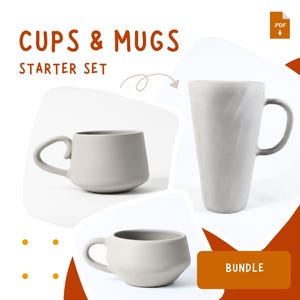 Handmade Cups & Mugs Pottery Template Set – Round, Wide and Large Printable Ceramic Patterns, DIY Slab Pottery for Beginners, PDF Download