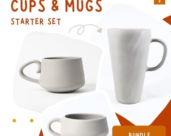 Handgefertigte Tassen & Becher Keramik Vorlagen Set - runde, breite und große druckbare Keramikmuster, DIY Plattenkeramik für Anfänger, PDF-Download