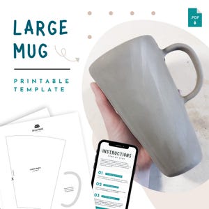 Large Mug Pottery Template – Printable Ceramic Pattern PDF Tool, Big Cup DIY Slab Pottery Handbuilding for Beginners, Instant Download