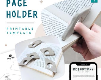 Book Page Holder Pottery Template – 5 Designs – 3 Thumb Sizes | PDF | Slab Pottery Ceramic or Air Drying Clay Pattern | DIY for Book Lover