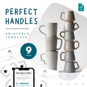 Modello per manici di tazze in ceramica: 9 modelli in ceramica stampabili per realizzare manici perfetti per tazze e lastre di tazze, ceramica fai da te per principianti, download PDF