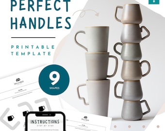 Cup Handle Pottery Template – 9 Printable Ceramic Patterns for Perfect Mug & Cup Slab Building Handles, DIY Beginner Pottery, PDF Download