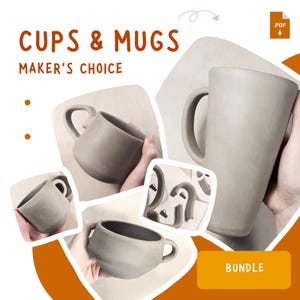 Mug & Cup Template Set – 5 Printable Ceramic Patterns, DIY Slab Pottery Handbuilding for Beginners, PDF Download, Pottery Tool Bundle