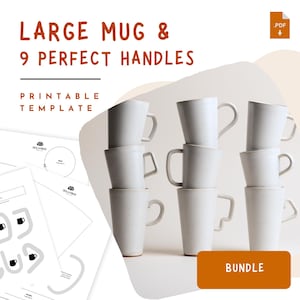 Plantilla grande para taza de cerámica con 9 asas – Patrón imprimible para taza de cerámica, herramienta de modelado de cerámica DIY para principiantes, descarga en PDF
