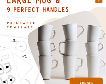 Molde para caneca grande de cerâmica com 9 alças – Modelo de xícara de cerâmica para imprimir, ferramenta de modelagem manual de cerâmica para iniciantes, download em PDF