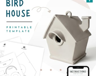 Birdhouse Pottery Template | Slab Pottery Tool PDF | Garden Decor | DIY Printable Ceramic Nesting Box Pattern | Instant Download