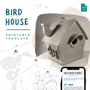 Plantilla de pajarera – Patrón imprimible de caja nido de cerámica – PDF de cerámica para decoración de jardín – Casa de pájaros de arcilla DIY (A4 y carta)